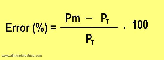 Una vez calculada la potencia del medidor  Pm y medida  la potencia total PT se proceda el cálculo del error relativo con la siguiente formula: