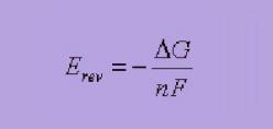 Este voltaje teórico (Erev) puede ser calculado a partir de la energía libre disponible, DG.