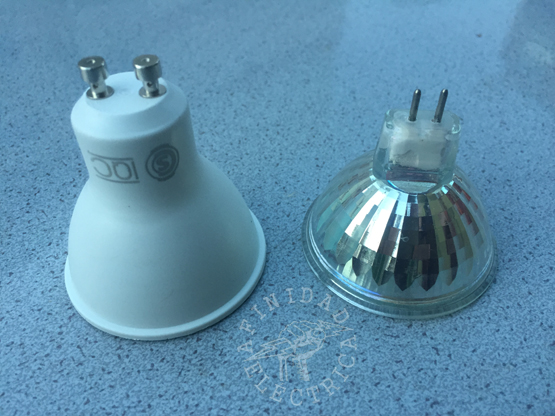 Comparación de las dimensiones de las lámparas Led y halógenas.